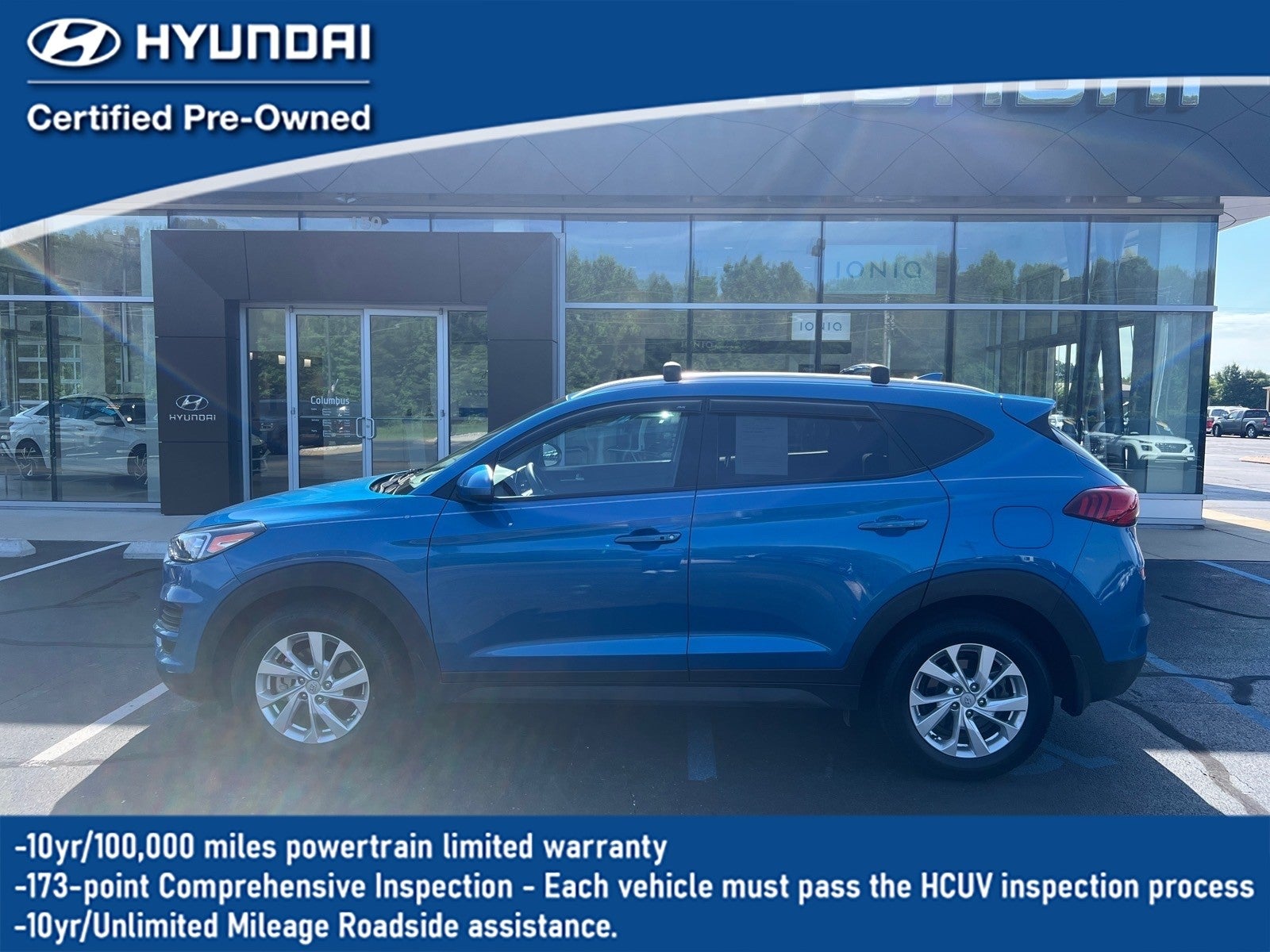 2021 Hyundai TUCSON Value in Blue — front three-quarter view
